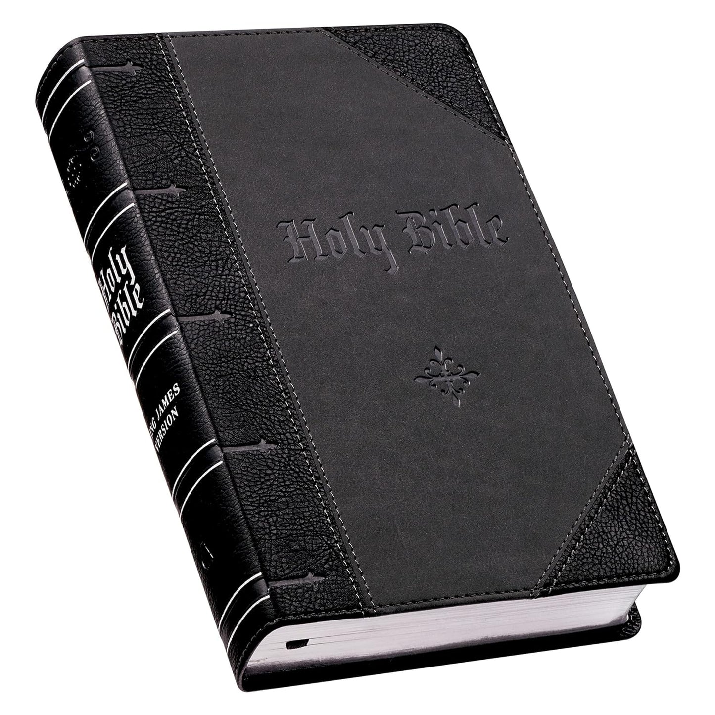 KJV Holy Bible, Giant Print Standard Size Faux Leather Red Letter Edition - Ribbon Marker, King James Version, Black /Gray