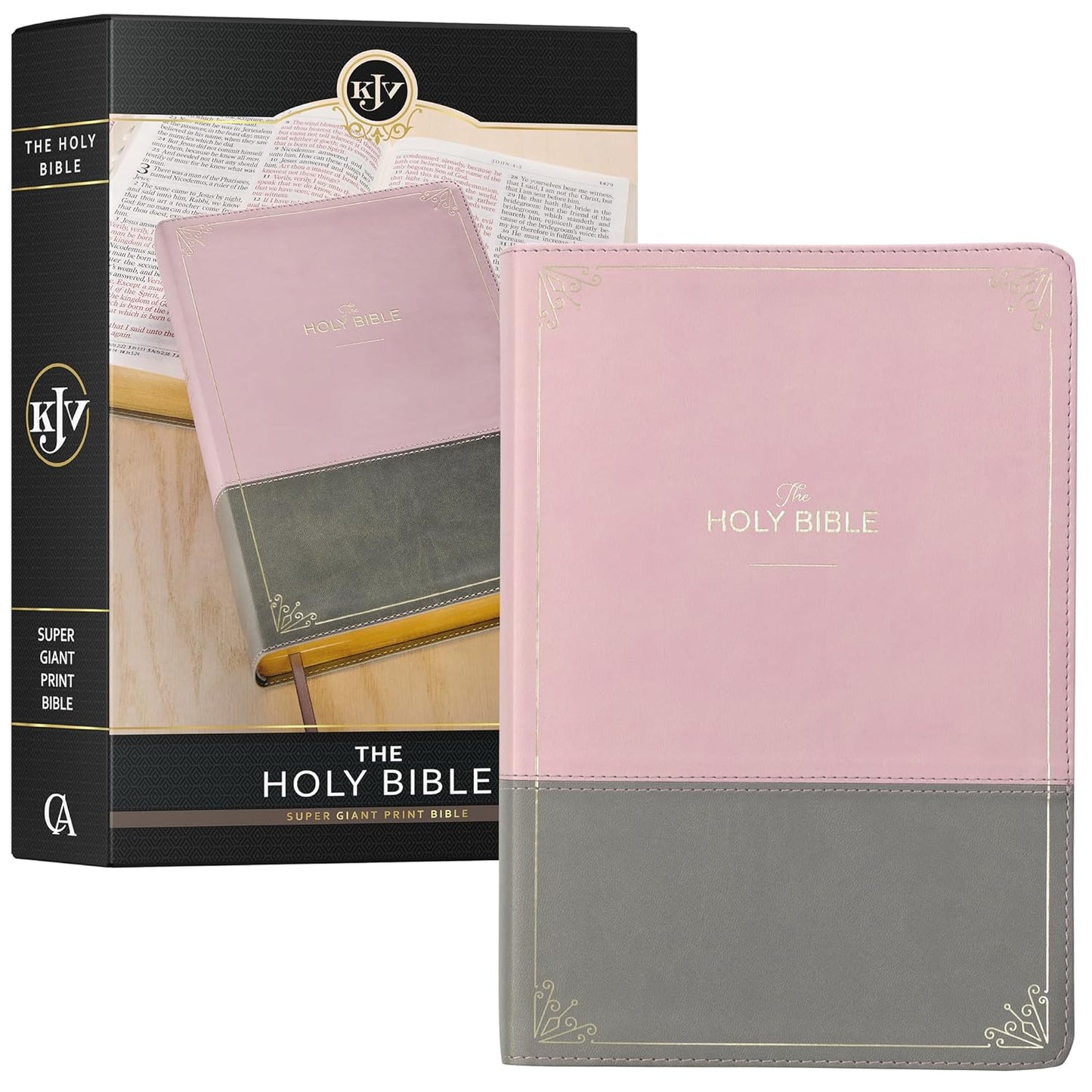 KJV Holy Bible, Super Giant Print Faux Leather Red Letter Edition - Ribbon Marker, King James Version, Pink/Gray