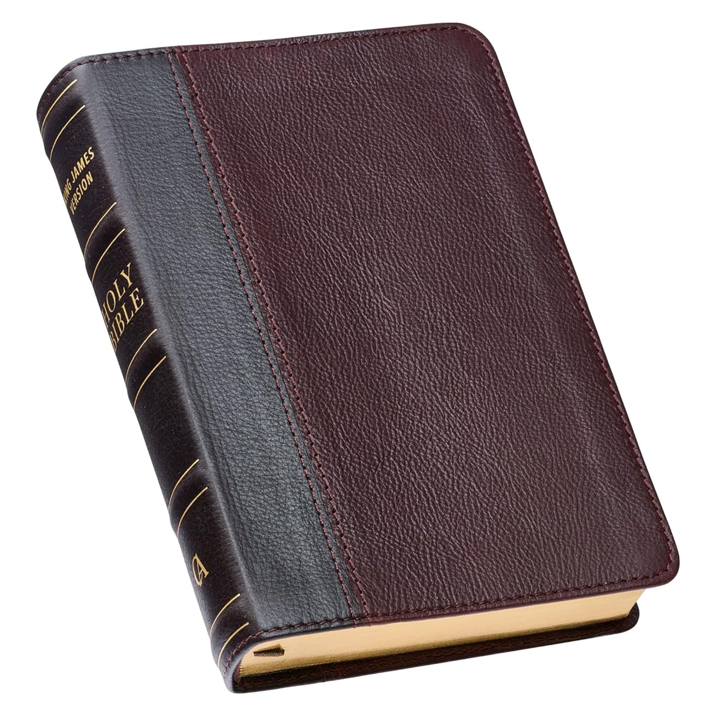 KJV Holy Bible, Compact Premium Full Grain Leather Red Letter Edition - Ribbon Marker, King James Version, Burgundy/Mahogany Two-tone