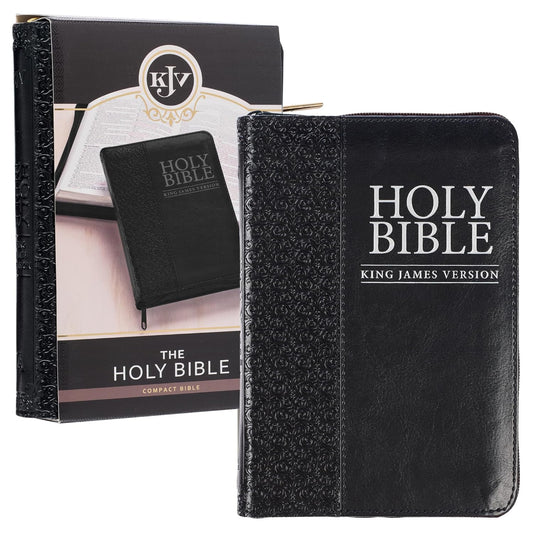 KJV Holy Bible, Compact Faux Leather Red Letter Edition - Ribbon Marker, King James Version, Black Faux Leather, Zipper Closure (KJV Compact Bible)