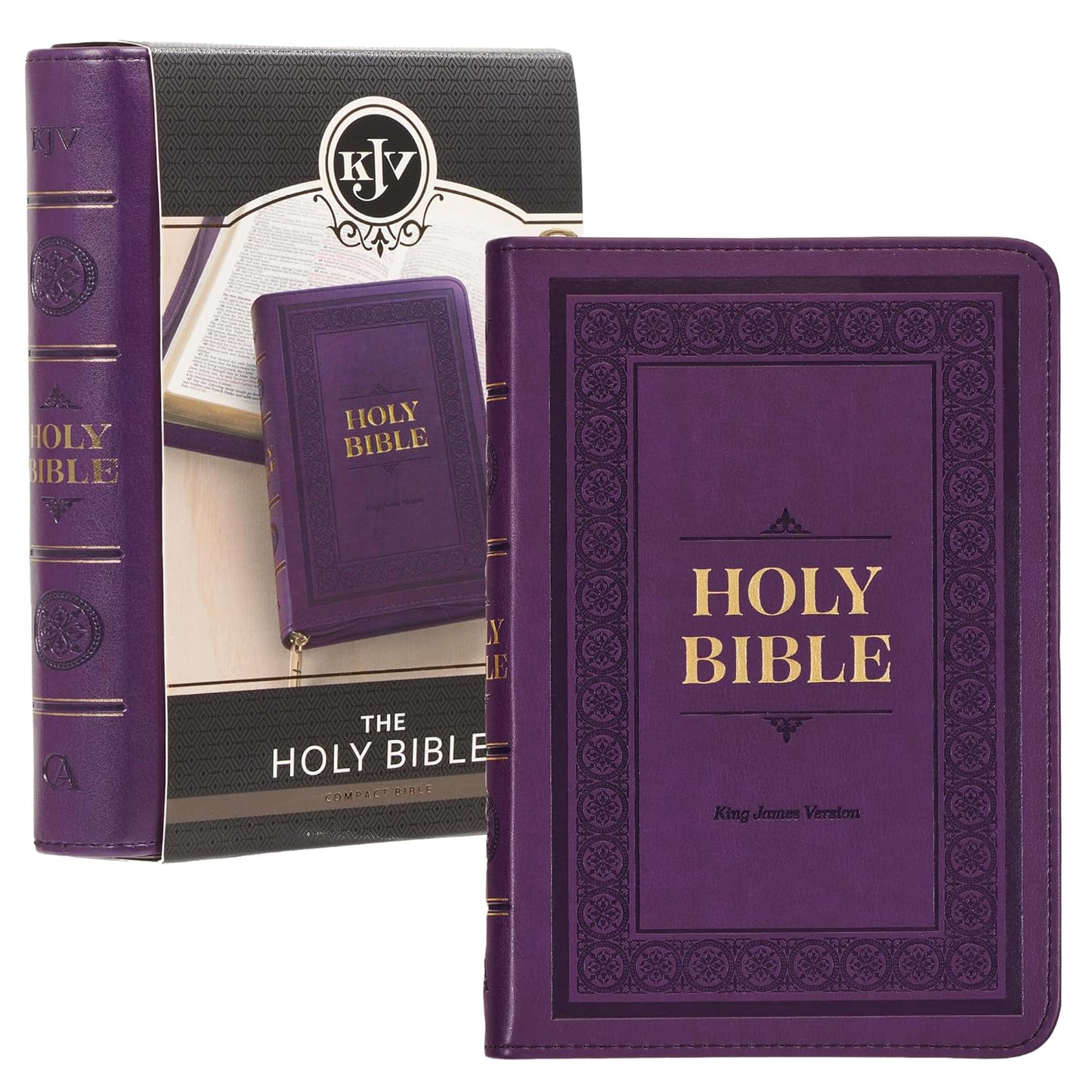 KJV Holy Bible, Compact Faux Leather Red Letter Edition Ribbon Marker, King James Version, Iris Purple, Zipper Closure (KJV Compact Bible)