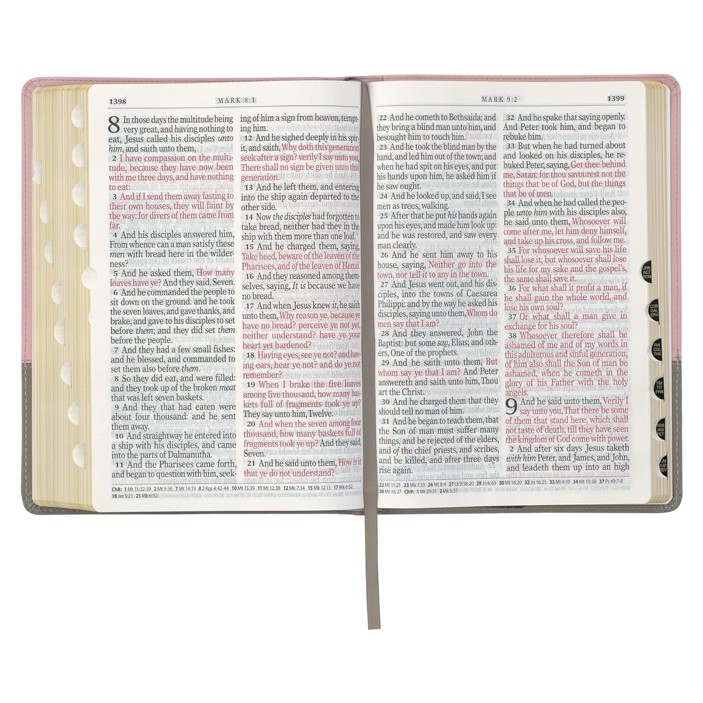 KJV Holy Bible, Super Giant Print Faux Leather Red Letter Edition - Ribbon Marker, King James Version, Pink/Gray