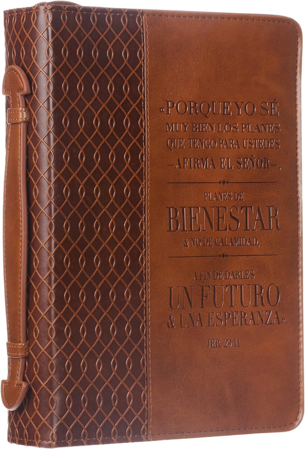 Forro Para Biblia Yo se Los Planes Jeremiah 29:11, Dos Tonos Marrón Cuero De Imitación, Grande