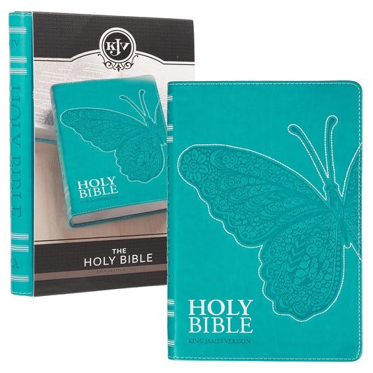 KJV Holy Bible, Gift Edition for Girls/Teens King James Version, Faux Leather Flexible Cover, Teal Butterfly