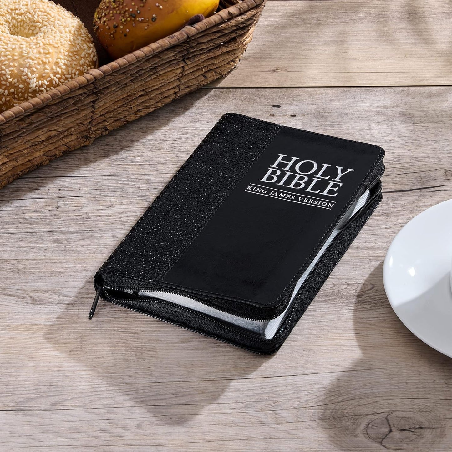 KJV Holy Bible, Compact Faux Leather Red Letter Edition - Ribbon Marker, King James Version, Black Faux Leather, Zipper Closure (KJV Compact Bible)