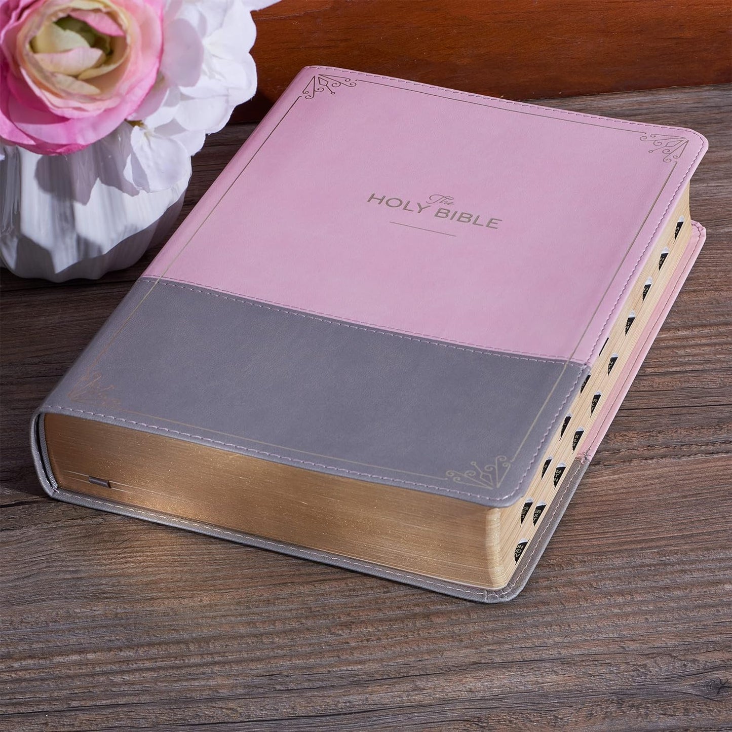 KJV Holy Bible, Super Giant Print Faux Leather Red Letter Edition - Ribbon Marker, King James Version, Pink/Gray