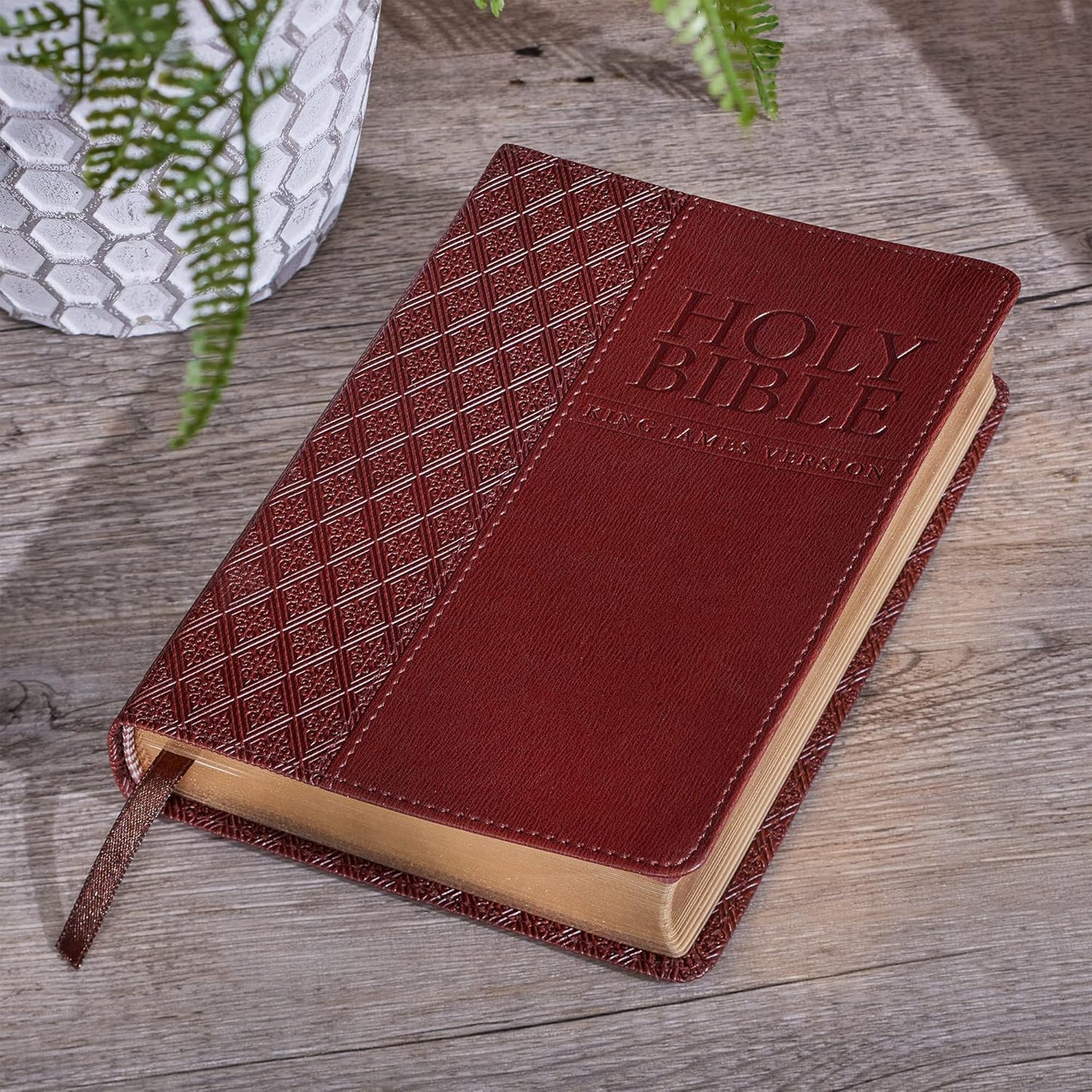 KJV Holy Bible, Compact Faux Leather Red Letter Edition - Ribbon Marker, King James Version, Saddle Tan (KJV Compact Bible)