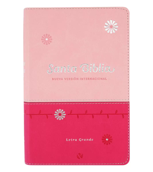 SANTA BIBLIA NVI LETRA GRANDE, TAMAÑO MANUAL – CUERO ECOLOGICO DUO TONO ROSA