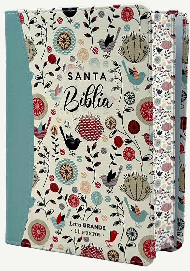 Biblia RVR60 portátil Letra Grande 11 puntos i/piel canto pintado TURQUESA FLORAL