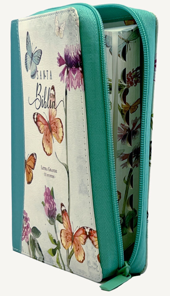 Biblia RVR60 045 LG Mariposas Turquesa pequeña