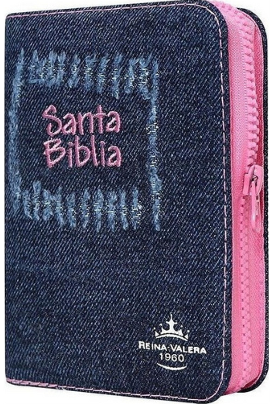 Bíblia compacta Jean bordada rosa com fecho e índice RVR1960