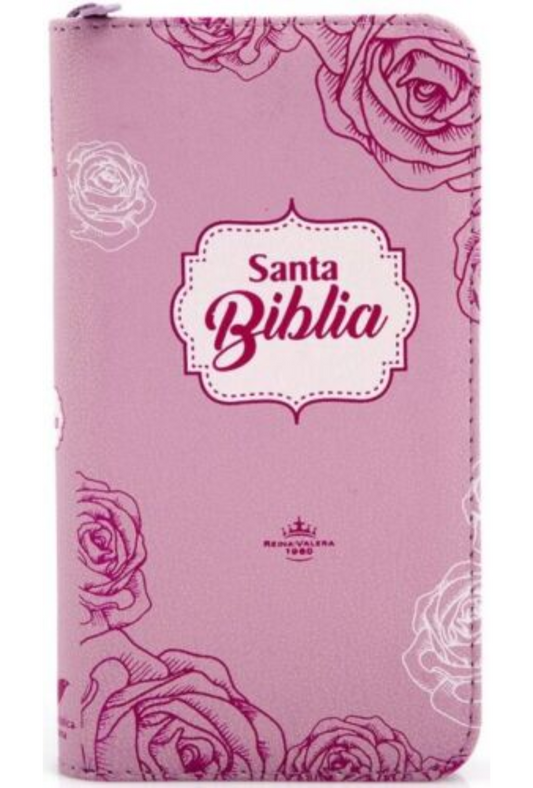 Biblia Chequera Rosa Floral con Cierre e Index RVR1960