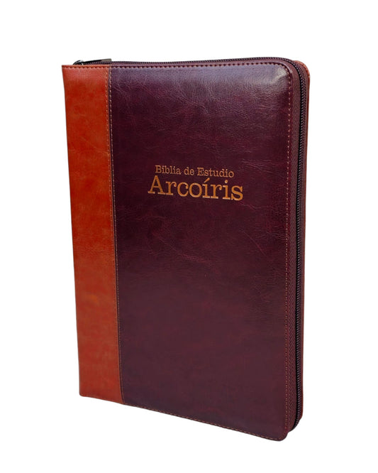 Biblia de estudio arco iris RVR.1960 piel marron oscuro/Caoba con índice y cierre