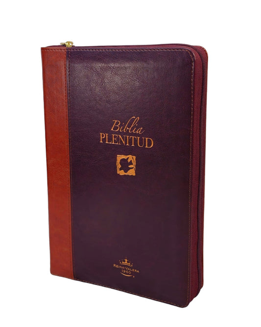 Biblia de estudio plenitud Reina-Valera 1960 piel cafe/café con índice y cierre