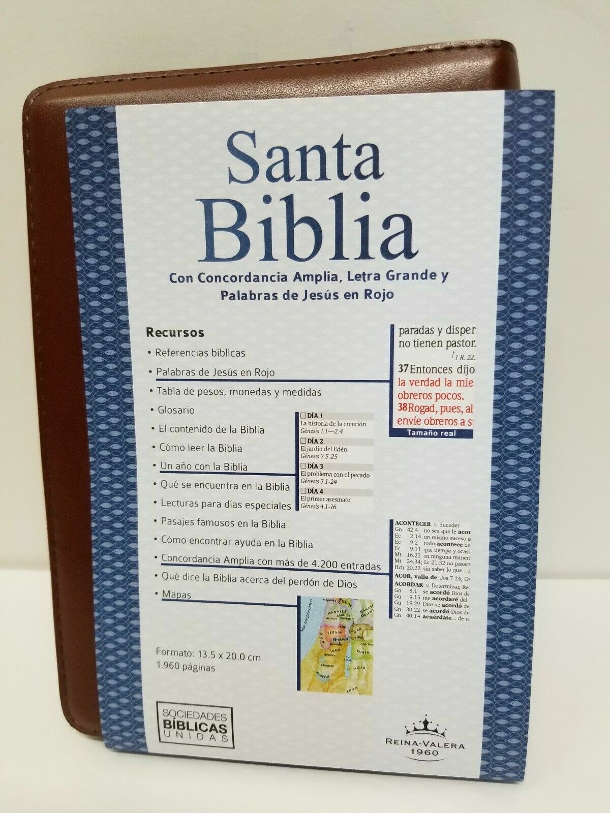 Biblia Letra Grande Tamaño Manual con Cierre Imitacion Piel Marron con Concordancia e Index Reina Valera 1960