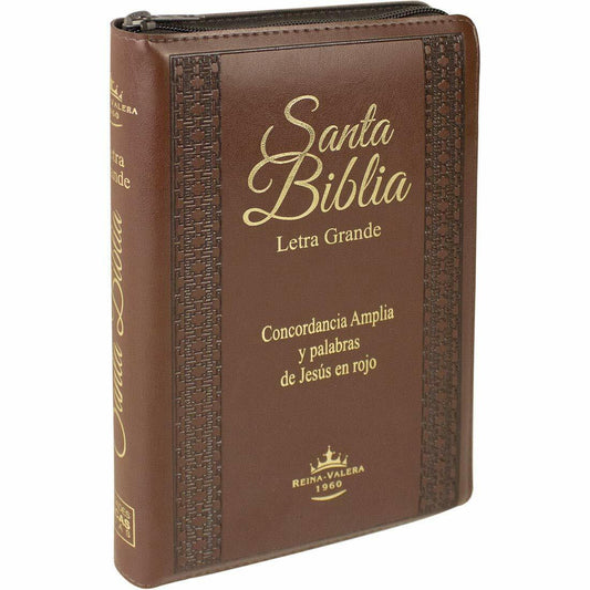Biblia Letra Grande Tamaño Manual con Cierre Imitacion Piel Marron con Concordancia e Index Reina Valera 1960